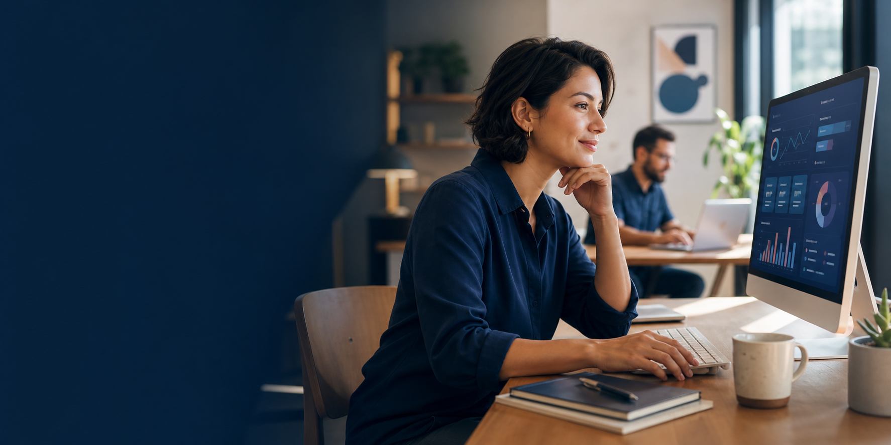 Business owner reviewing a healthy website dashboard